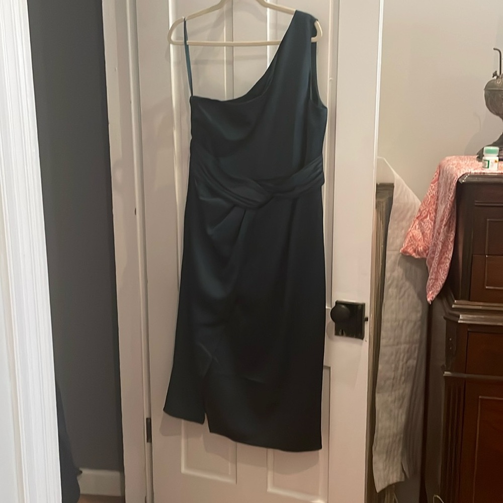 Ted Baker Hunter Green One Shoulder Dress NET SZ L